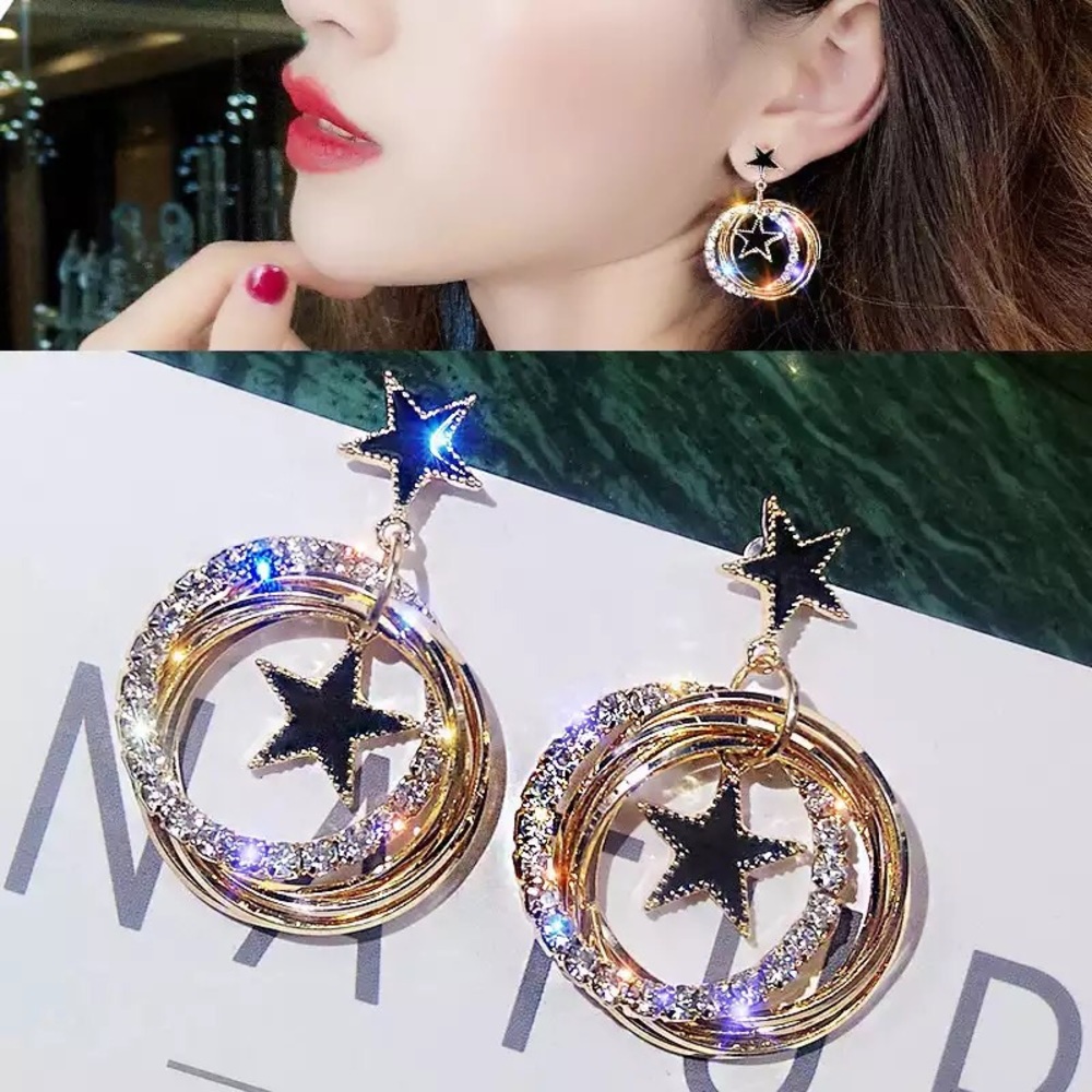 Crystal Star Hoop Drop Earrings - Picture 5 of 6